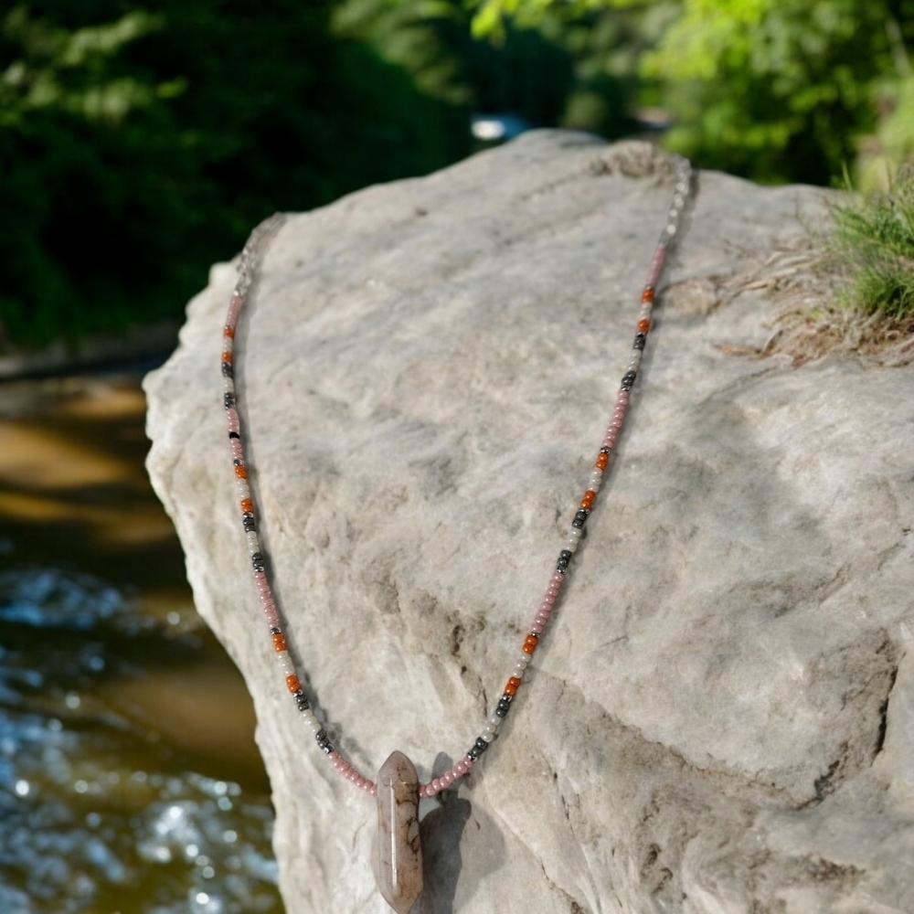 NWT Handmade Boho Necklace featuring a Quartz pendant.